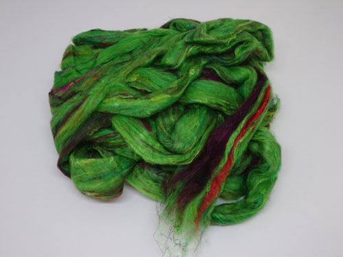 Sari Silk Roving - Green Twirl