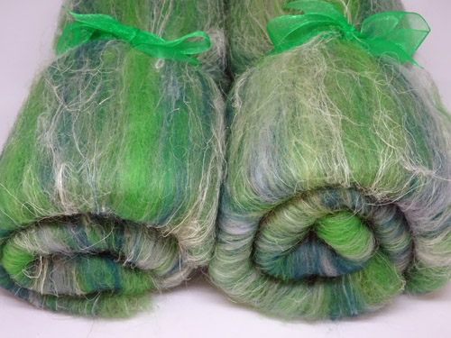 Green Merino/Bleached Flax Batts-