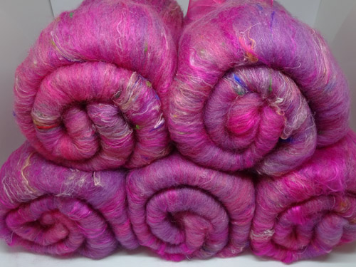 Pink Merino/Silk/Faux Cashmere/Sari Silk Batts-